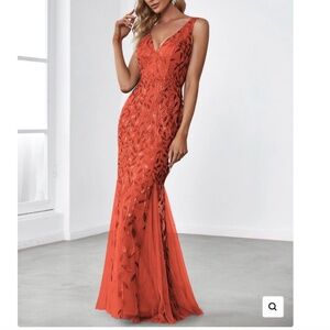 Ever Pretty ORIEL Burnt Orange Sequin Fishtail Evening Dress – Size 8 – NWT